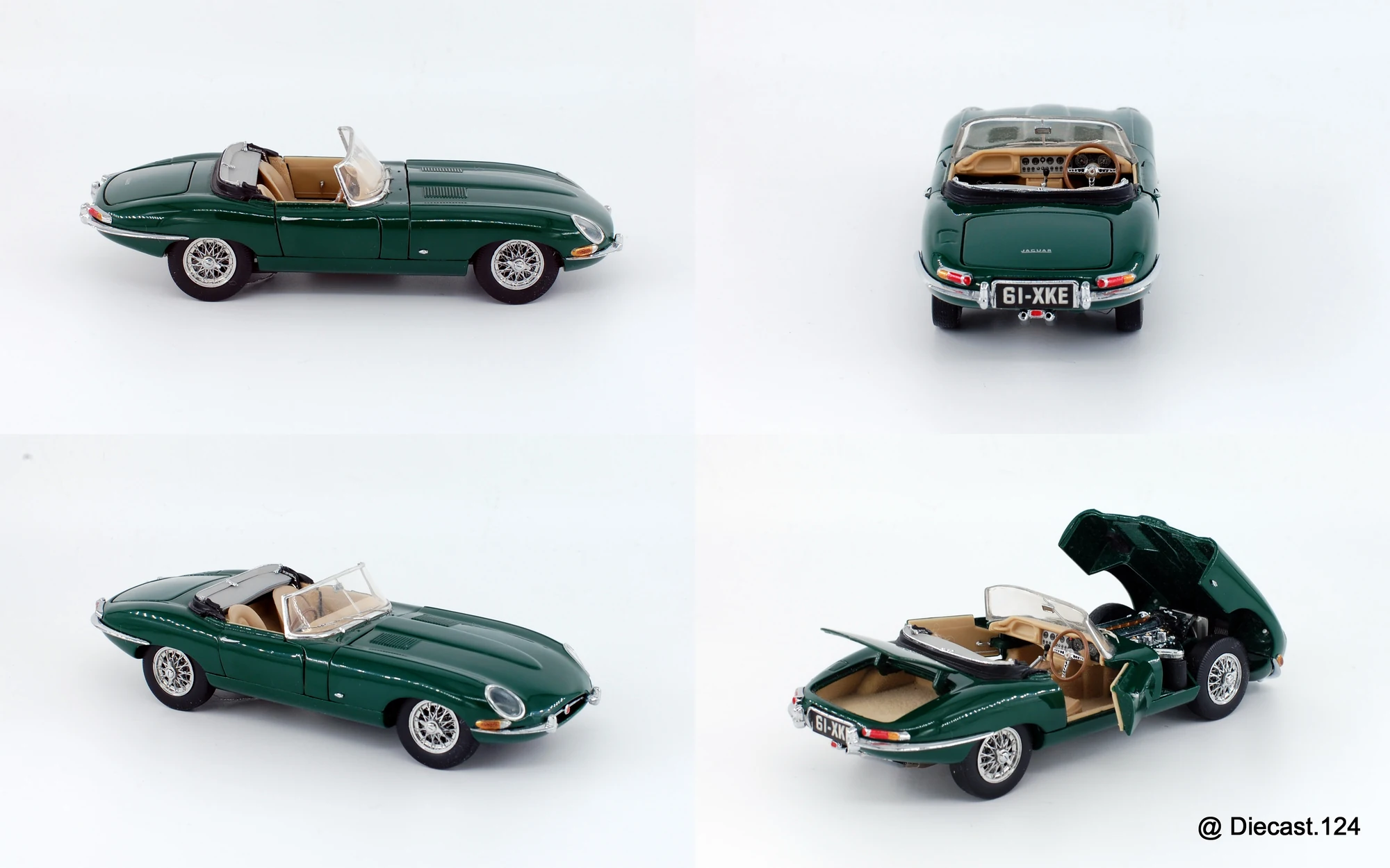 Four views of Jaguar XKE Roadster Green